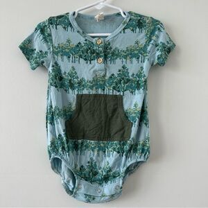 Kate Quinn short sleeve Kanga Bubble romper pine pocket Henley bamboo 12-18m